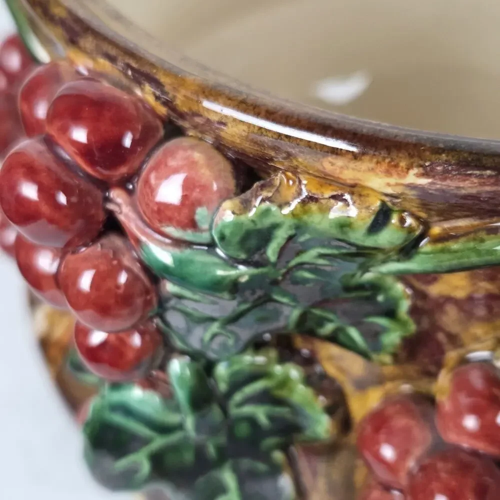 Vintage Austrian Majolica Biscuit Cookie Jar Ceramic 3D Grape Leaves Currants